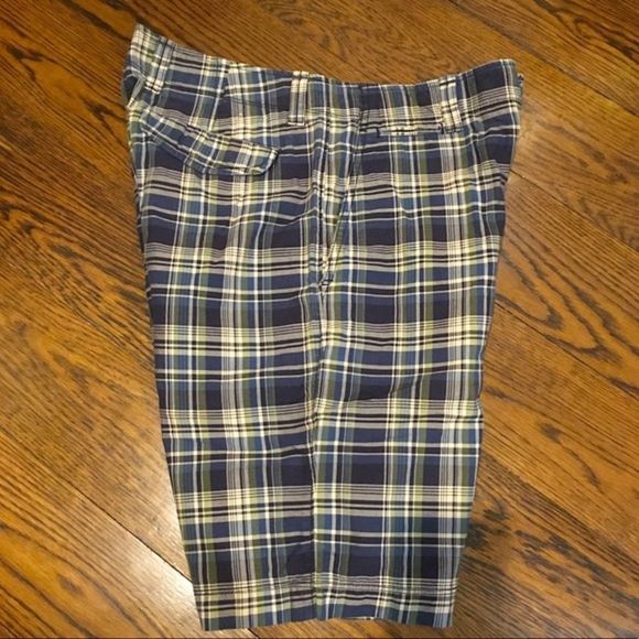 GAP Mens Navy Green Tan Longer Length Plaid Shorts Sz 32 - Picture 6 of 10